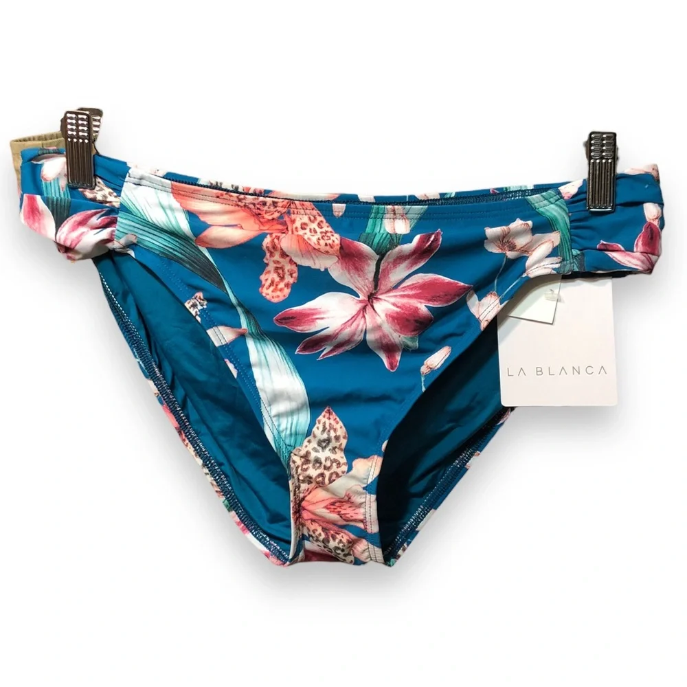LA BLANCA Women's Ruched Sides Moderate Coverage Hipster Swimsuit Bottom